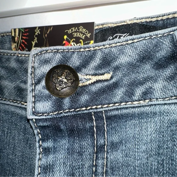 Ed Hardy Straight Leg Jeans with Embroidered Design - Picture 6 of 13